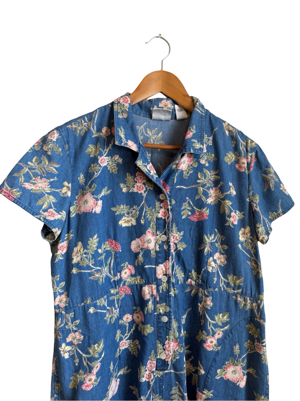 Vintage Liz Claiborne Floral Denim Maxi Shirt Dress Cottagecore Size 14 - Picture 4 of 8